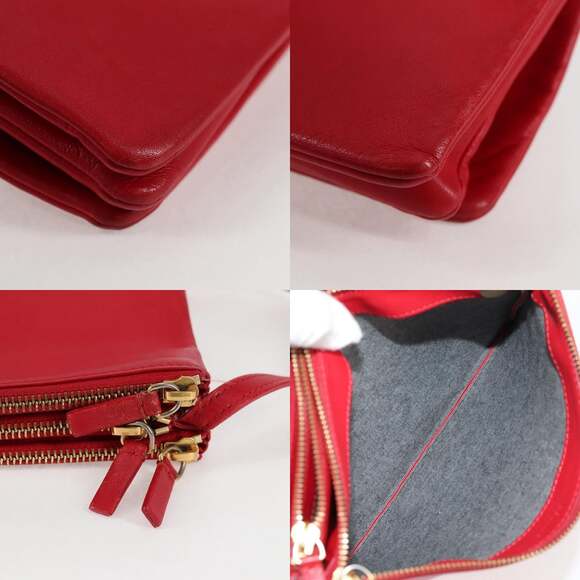 CELINE Trio Shoulder Bag Leather Red Gold - Picture 11 of 12